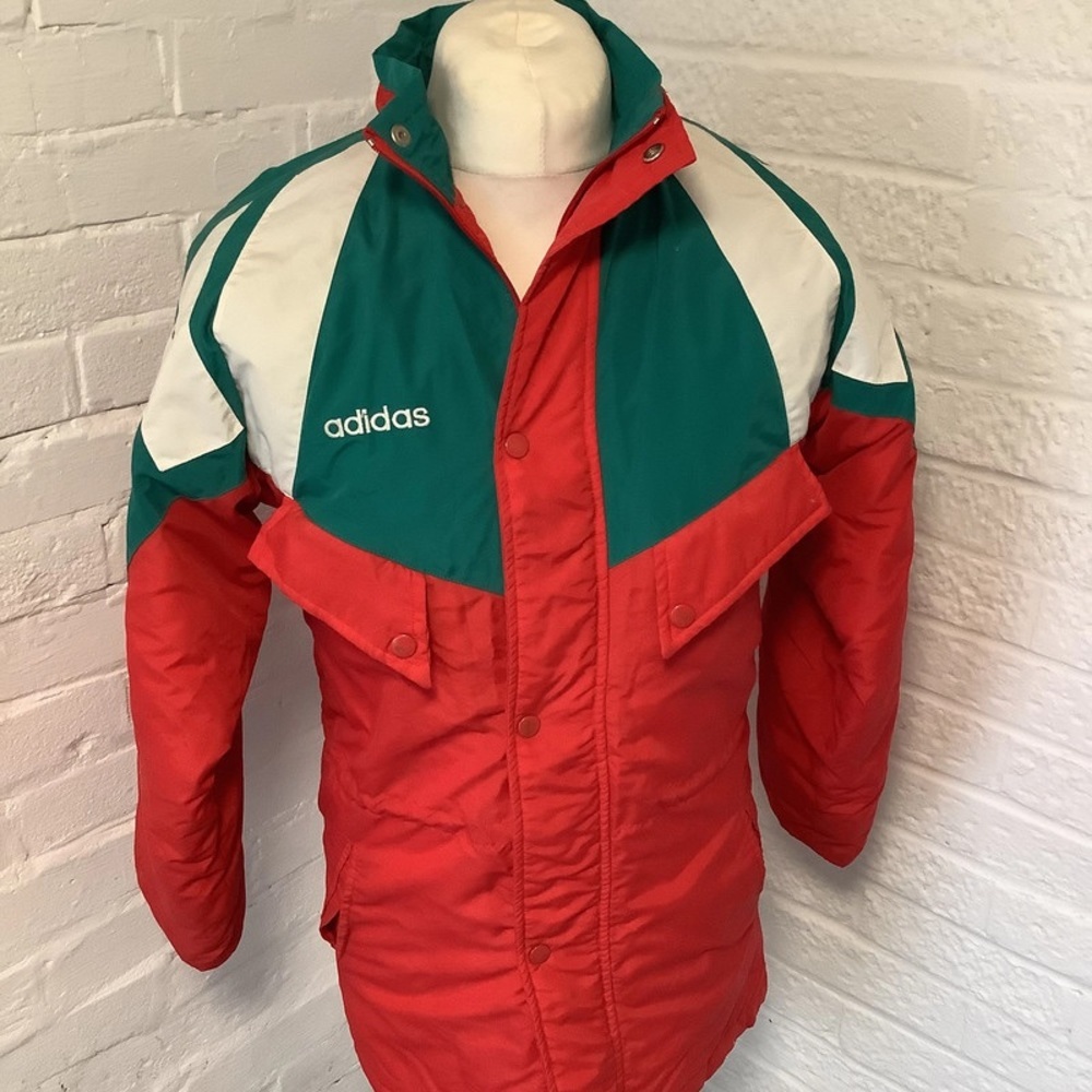 Vintage 80โs Adidas Long Jacket - Size S - Red & Green - P2P 20โ - Picture 2 of 9